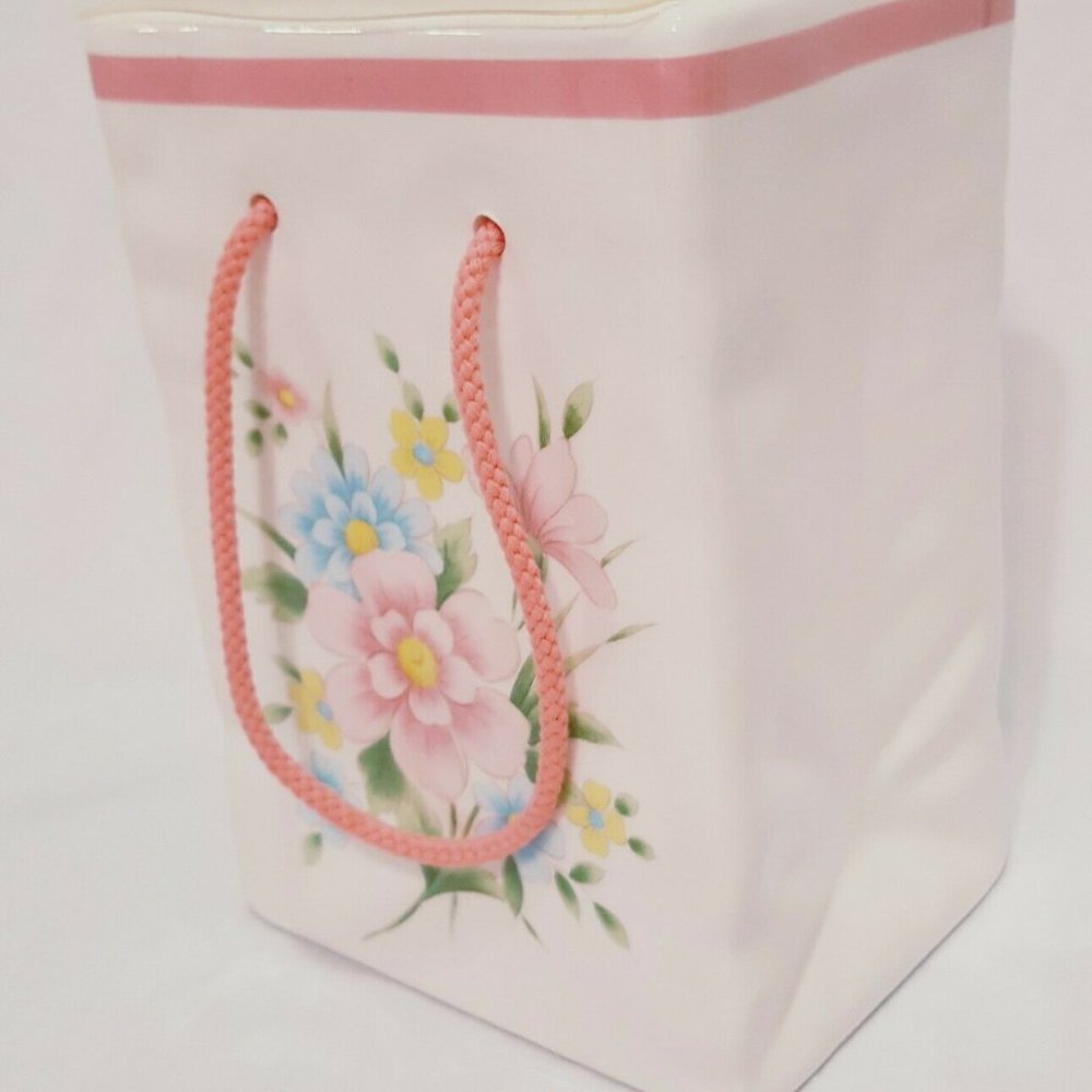 Floral Bag Planter Vase Vintage FTDA Porcelain